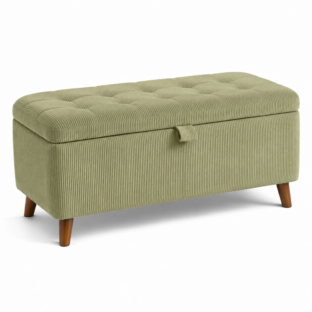 Sitzbank mit Stauraum 100 × 40 × 45 cm aus Cordstoff in Olivgrün - gepolsterter Retro Hocker
