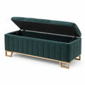 Sitzbank mit Stauraum 140×45×48 cm Samt Dunkelgrün Gold Modern Klappdeckel