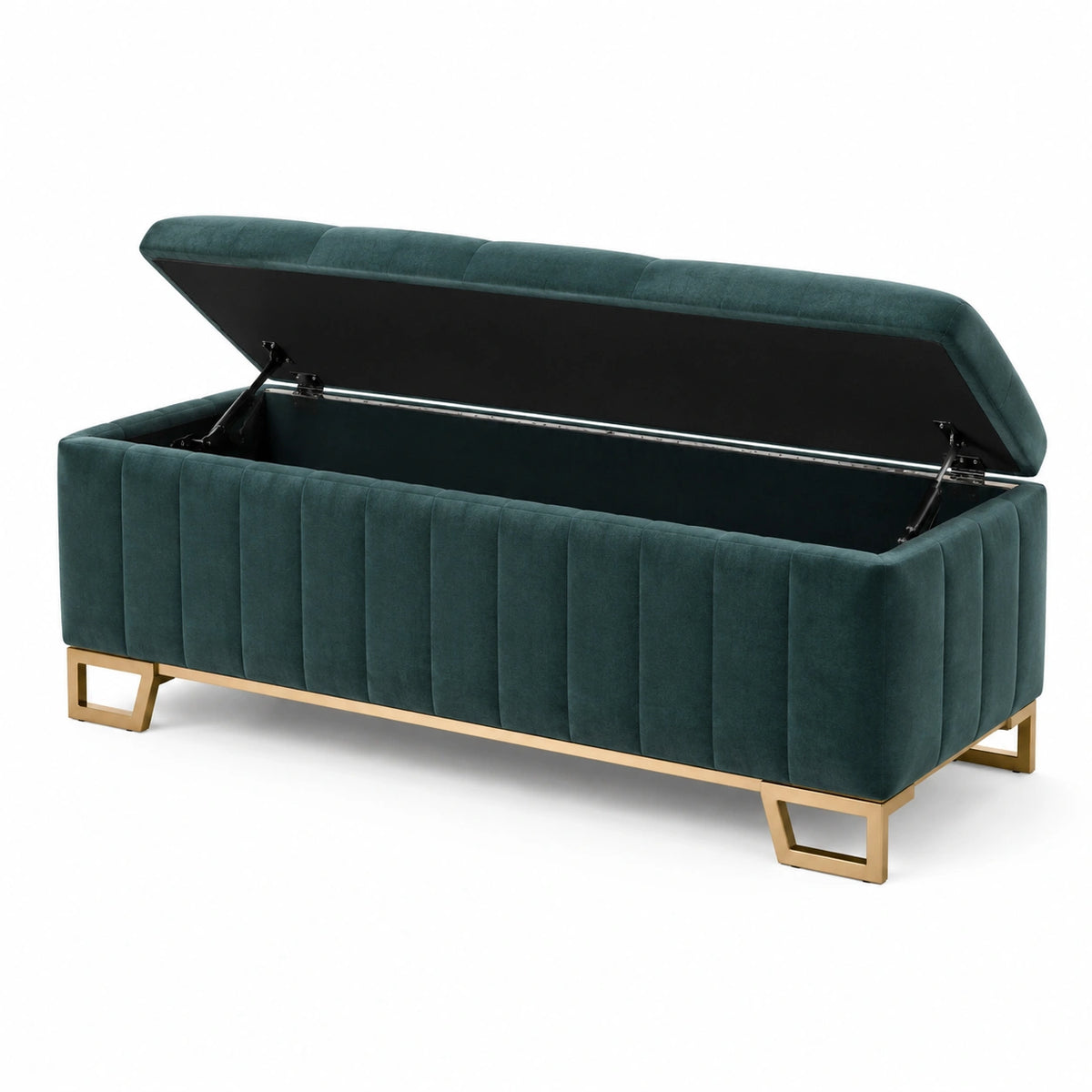 Sitzbank mit Stauraum 140×45×48 cm Samt Dunkelgrün Gold Modern Klappdeckel