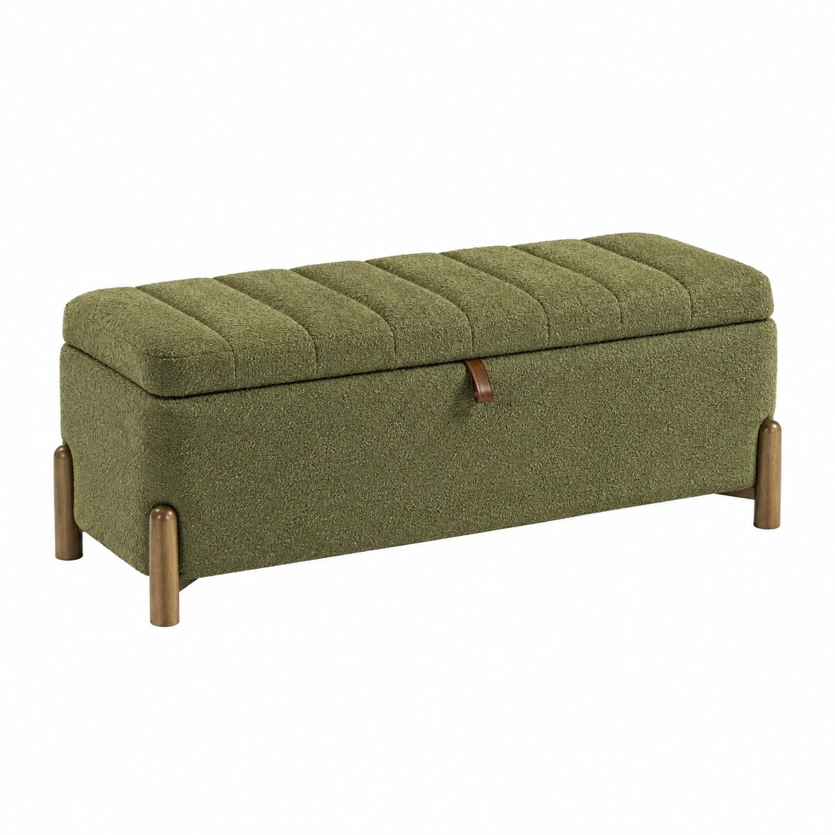 Sitzbank mit Stauraum 100×40×45 cm Bouclé-Textil Olivgrün gepolstert
