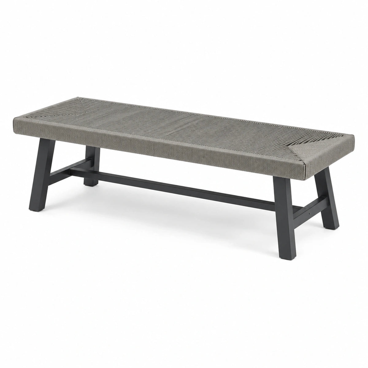 Sitzbank 120×40×45 cm mit Seilgeflecht in Grau und Stahlgestell im modernen Stil