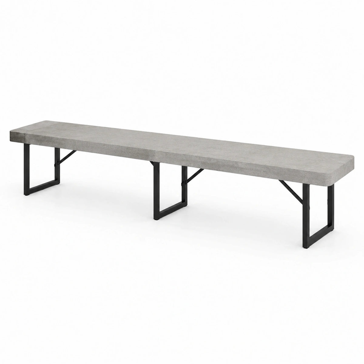 Sitzbank 180×35×45 cm in Betonoptik Grau mit Metallgestell Schwarz industrieller Stil
