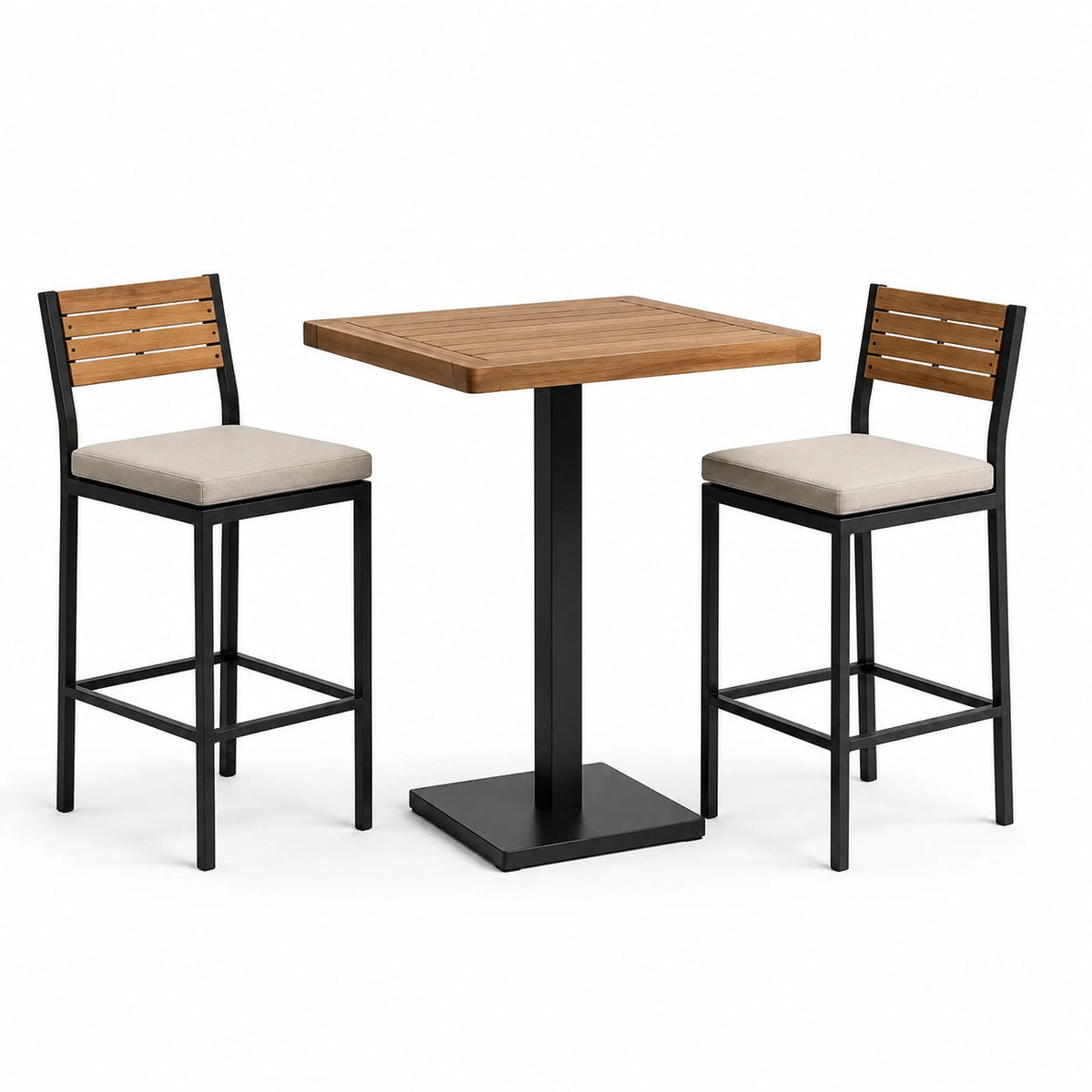 3-teiliges Bartisch-Set 120×60×105 cm Holz Metall Braun Schwarz mit gepolsterten Barhockern