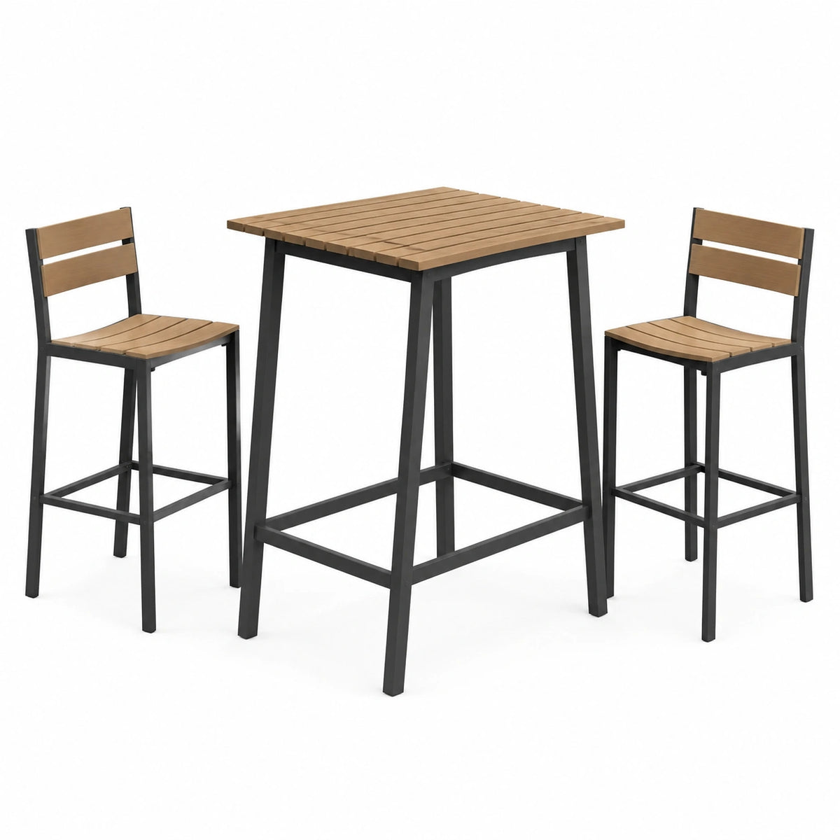 Bartisch-Set 100×60×105 cm Holz und Metall Braun Schwarz für Küche und Terrasse