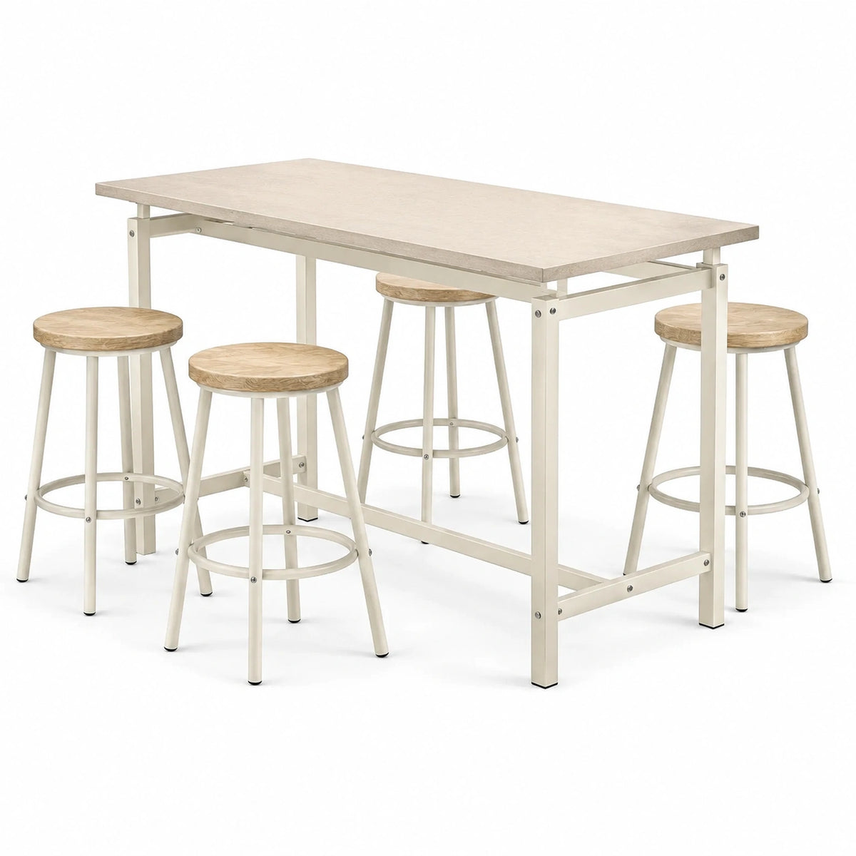 Bartisch-Set 120×60×91 cm aus Metall und Holzwerkstoff in Creme/Hellbraun für Küche im modernen Stil