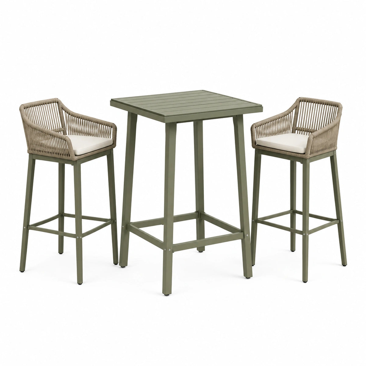3-teiliges Gartenbar-Set 120×70×105 cm Aluminium Geflecht Olivgrün Taupe für Terrasse