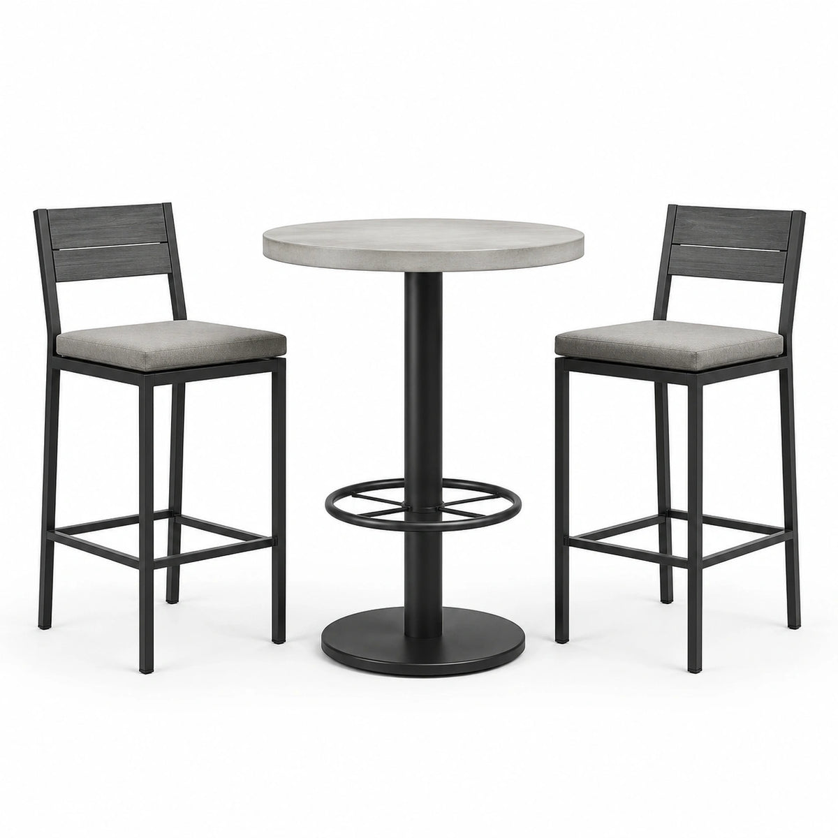 Bartisch-Set 80×105 cm mit Metallgestell in Schwarz Grau - 2 Barhocker im Industriestil