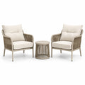 3-teiliges Gartenmöbel-Set Beige mit Metallgestell und Seilbespannung - Tisch Ø50×45 cm