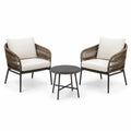 Gartenmöbelset 3-teilig - 2 Sessel 71×68×78 cm mit Tisch Ø50×45 cm braunes Geflecht schwarzes Metall modern für Balkon und Terrasse