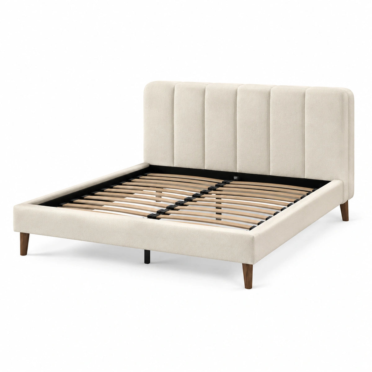 Polsterbett 180×200 cm Stoffbezug Creme mit Lattenrost Skandinavischer Stil