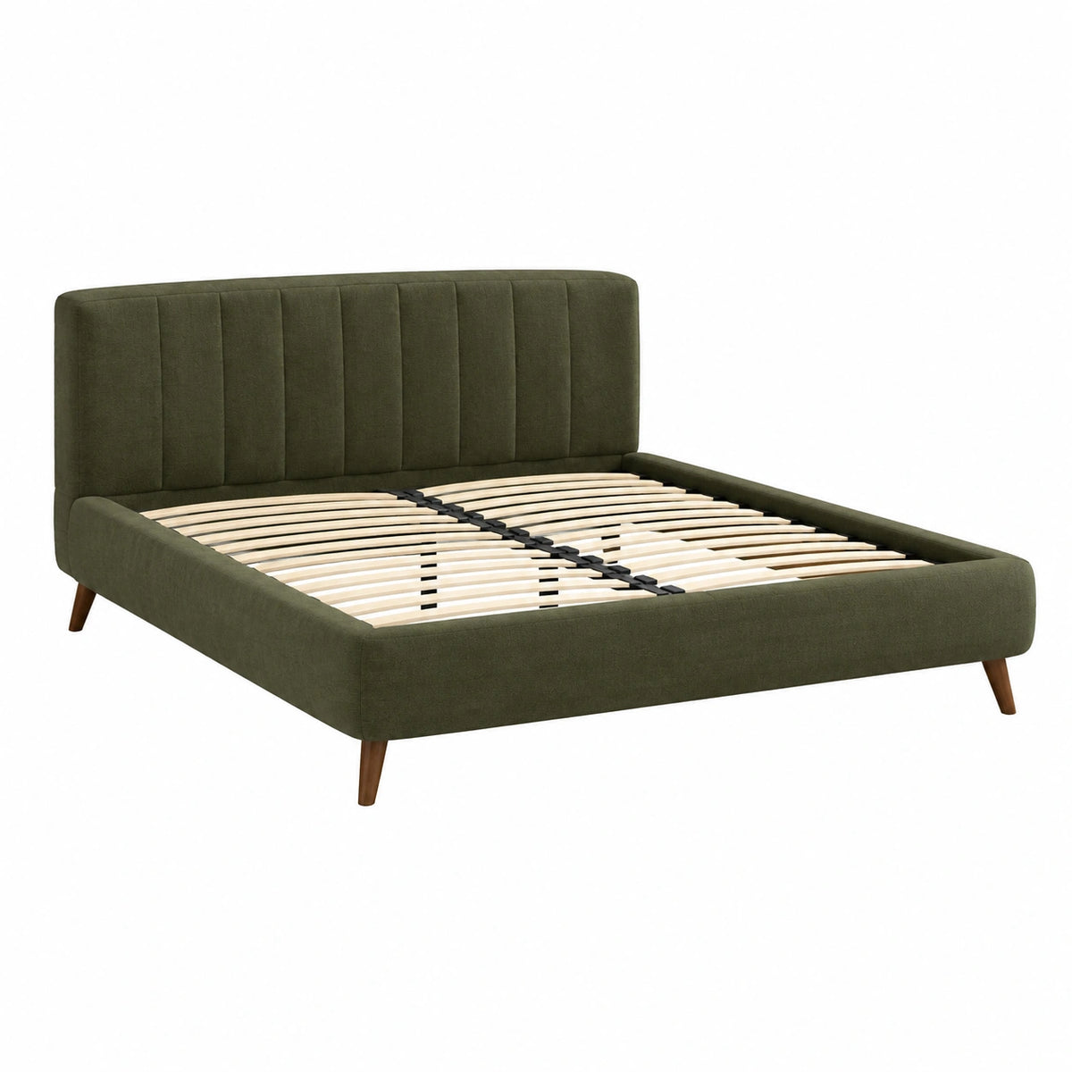 Polsterbett 160×200 cm Samt Olivgrün mit Lattenrost im Retro-Stil