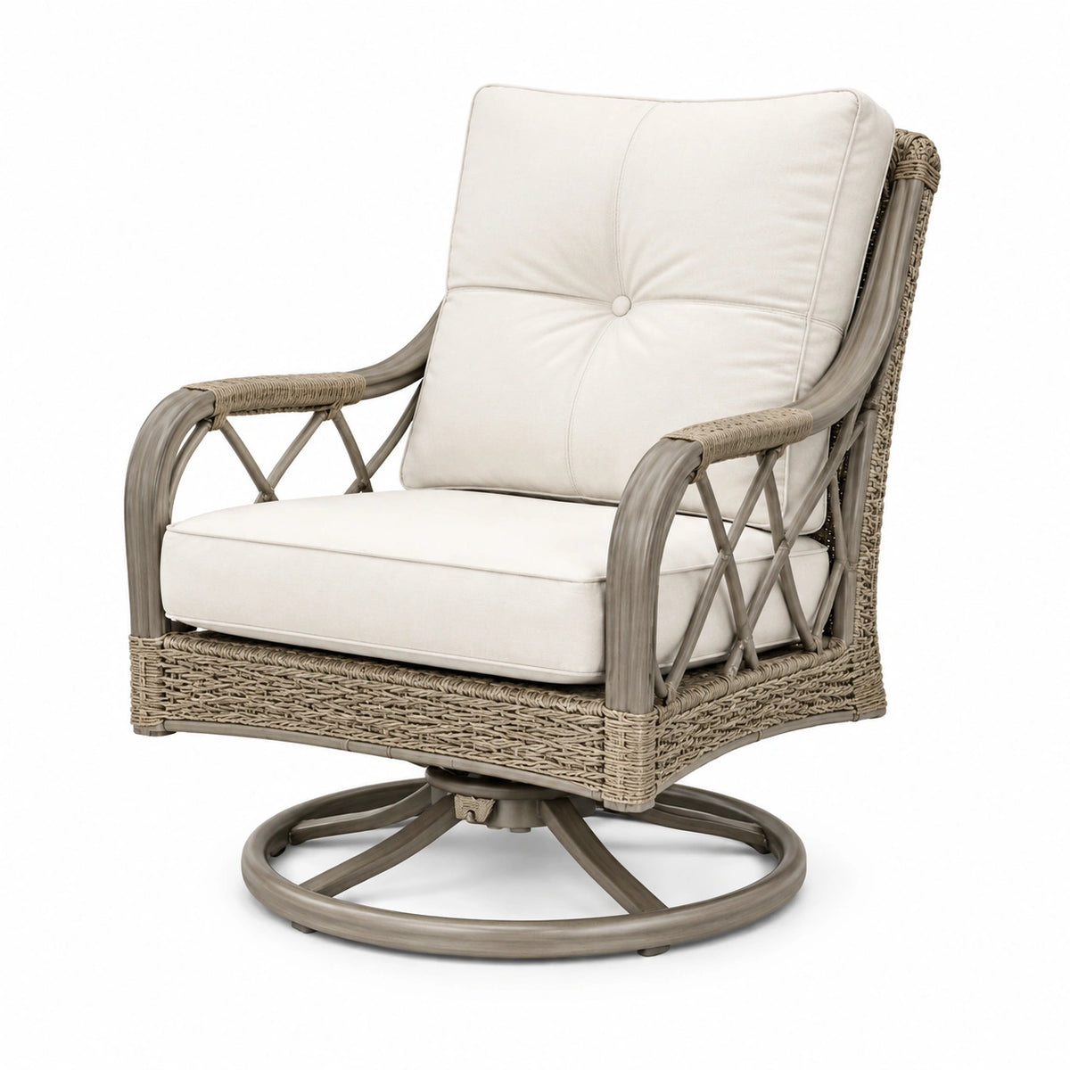 Garten-Drehsessel 85×80×105 cm Geflecht Taupe Creme drehbar