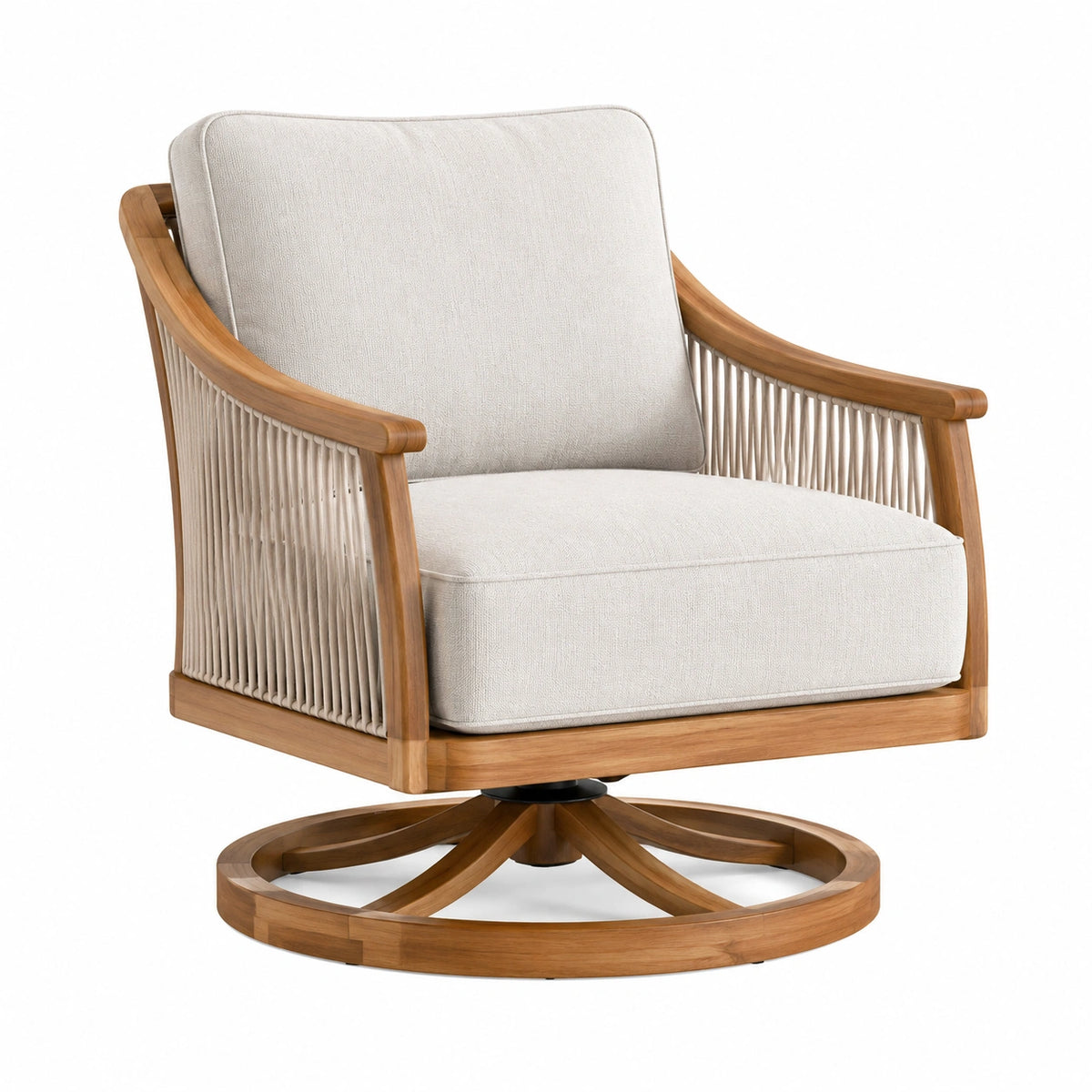 Drehsessel 80×85×90 cm Holz Beige mit Seilbespannung
