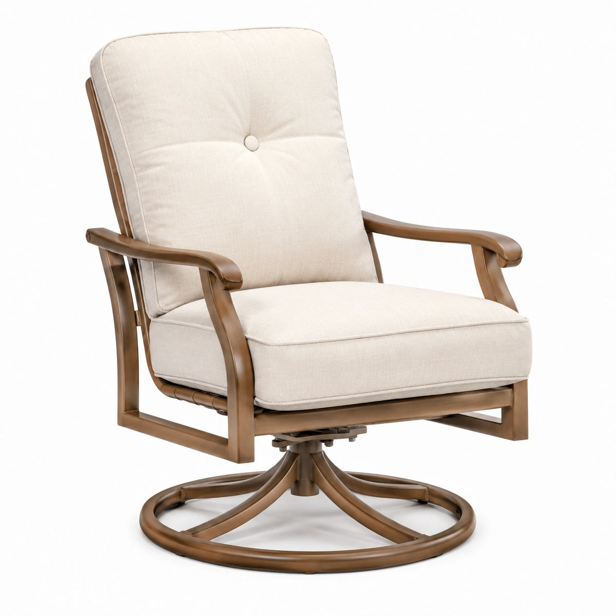 Drehsessel 75×82×100 cm mit Metallgestell in Beige und Braun gepolstert