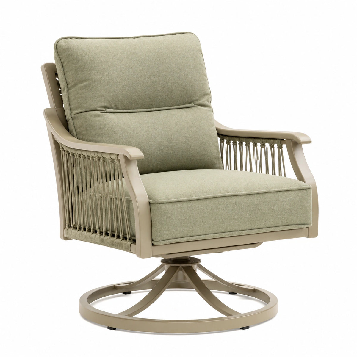 Drehsessel 82×88×98 cm Metall und Textil in Beige Grün für den Außenbereich